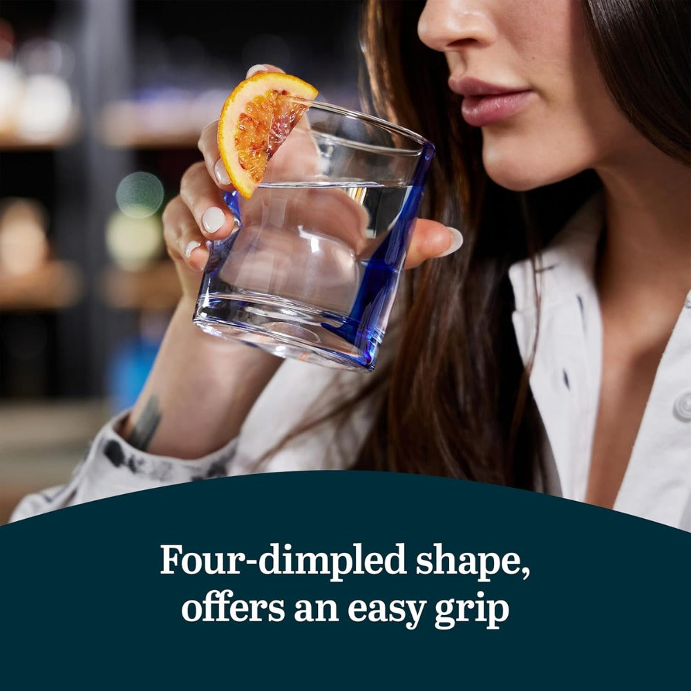 Blue Ribbon Rocks Glasses Set of 8, Artisan-Inspired Four-Dimple Whiskey Glasses, 12.5 oz Old Fashioned Cocktail Glasses